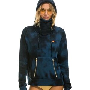 AVIATOR NATION UNISEX HAND DYED NINJA PULLOVER HOODIE - TIE DYE BLUE BLACK